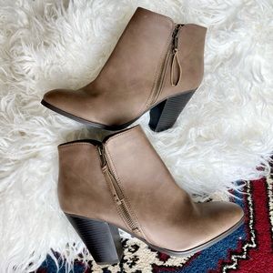 Taupe Faux Leather Heeled Ankle Boots